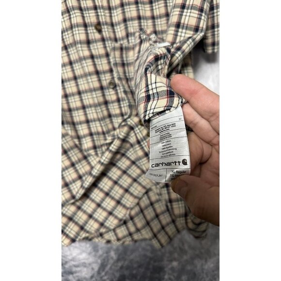 carhartt plaid button up shirt XL Men’s Cream Cotton Shirt‎ - Picture 4 of 7